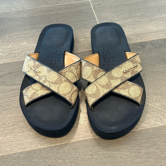 COACH Janine Criss Cross Slide Sandals Khaki Logo Women Size 7 - Picture 8 of 17